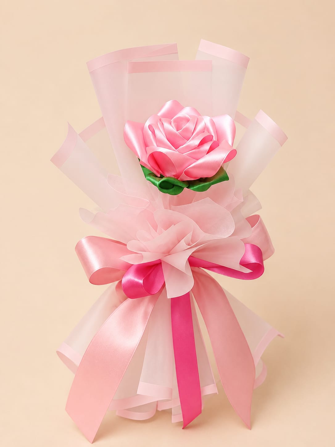 Handmade Single Pink Flower Bouquet with Pink Wrapping Paper