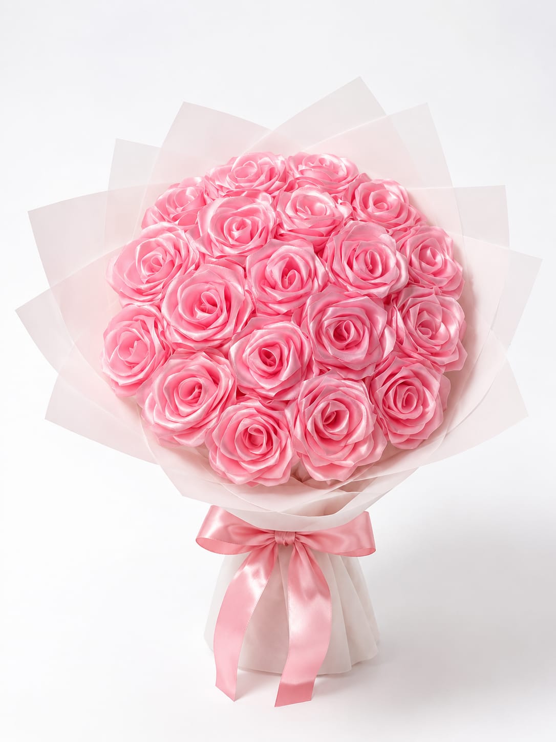 Handmade Pink Rose Flower Bouquet with White Wrapping Paper