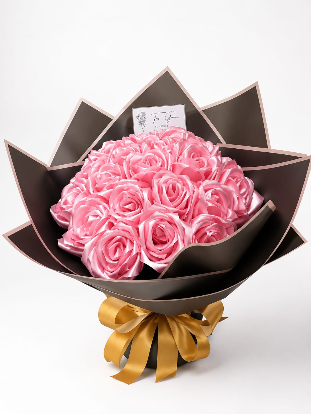 Handmade Pink Rose Flower Bouquet with Black Wrapping Paper