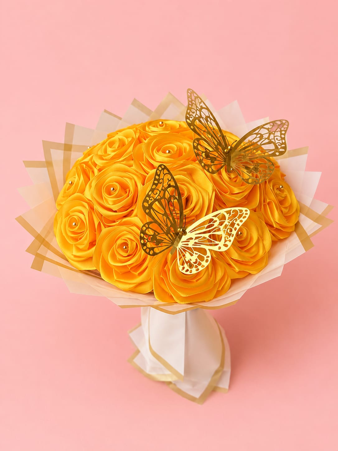 Handmade Yellow Rose Flower Bouquet with Butterfly Decoration