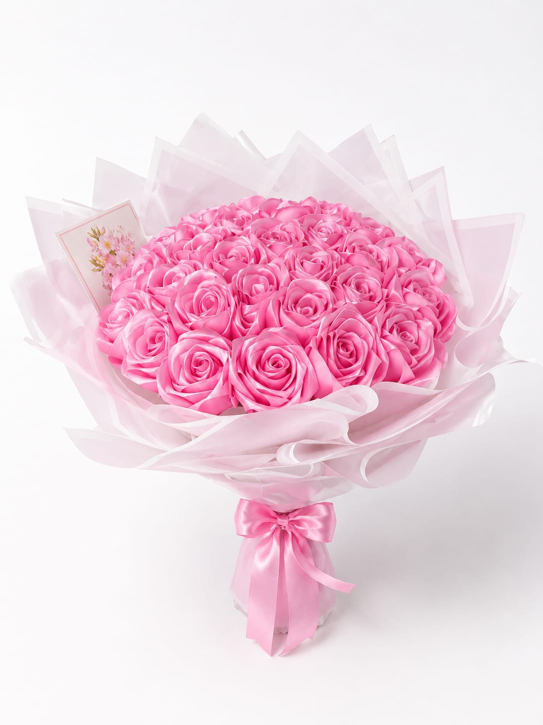 Handmade Pink Rose Flower Bouquet with White Wrapping Paper Thumbnail