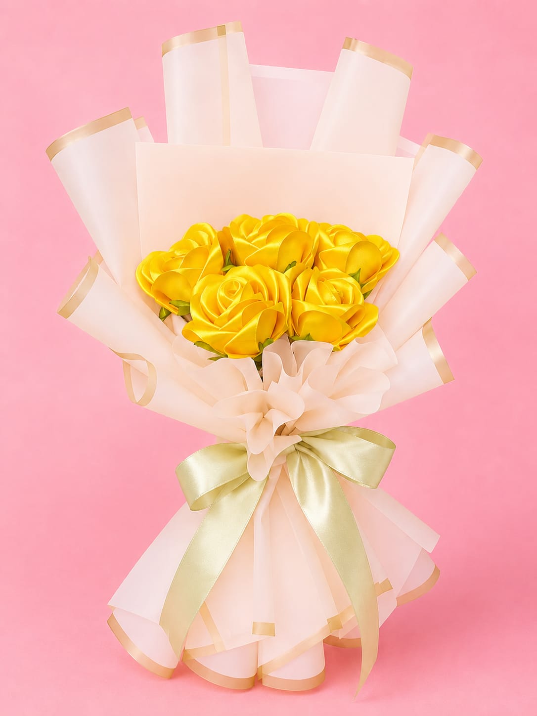 Handmade Yellow Rose Flower Bouquet with White Wrapping Paper