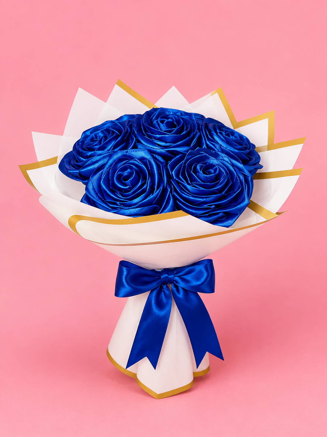 Handmade Blue Rose Flower Bouquet with White Wrapping Paper