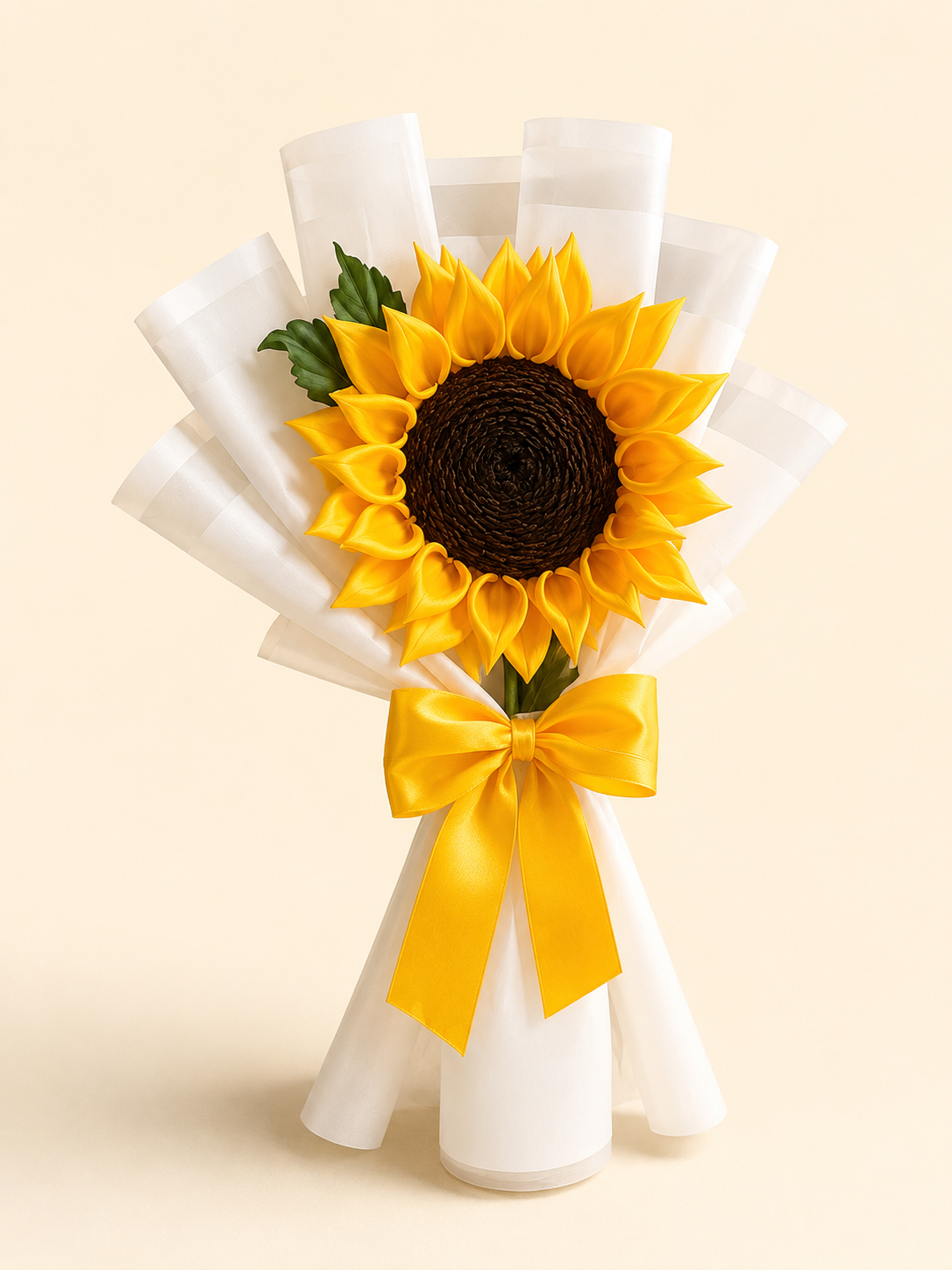 Handmade Single Sunflower Bouquet with White Wrapping Paper