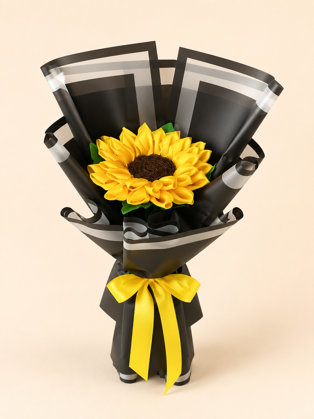 Handmade Single Sunflower Bouquet with Black Wrapping Paper Thumbnail