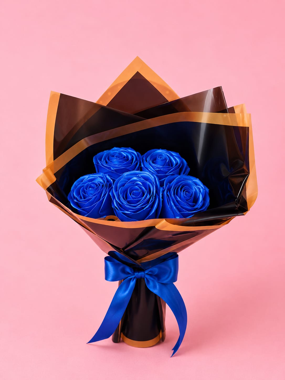 Handmade Blue Rose Flower Bouquet with Black Wrapping Paper